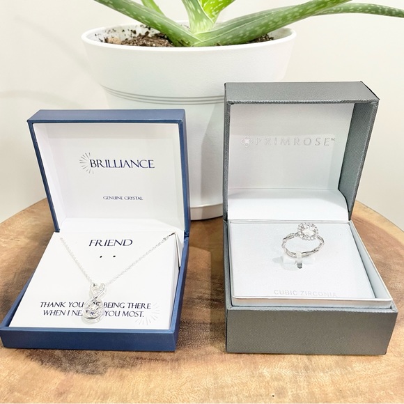 Genuine Crystal friend silver necklace & sterling silver cubic zirconia ring - Picture 1 of 5